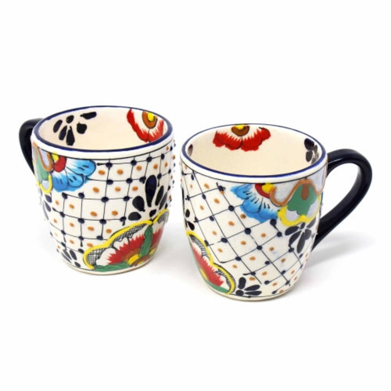 Set of 2 Multi-Color Ceramic Mugs Hand Painted Lead-Free Dishwasher and Microwave Safe